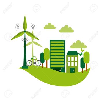 wind turbines and green city icon over white background. colorful design. vector illustration